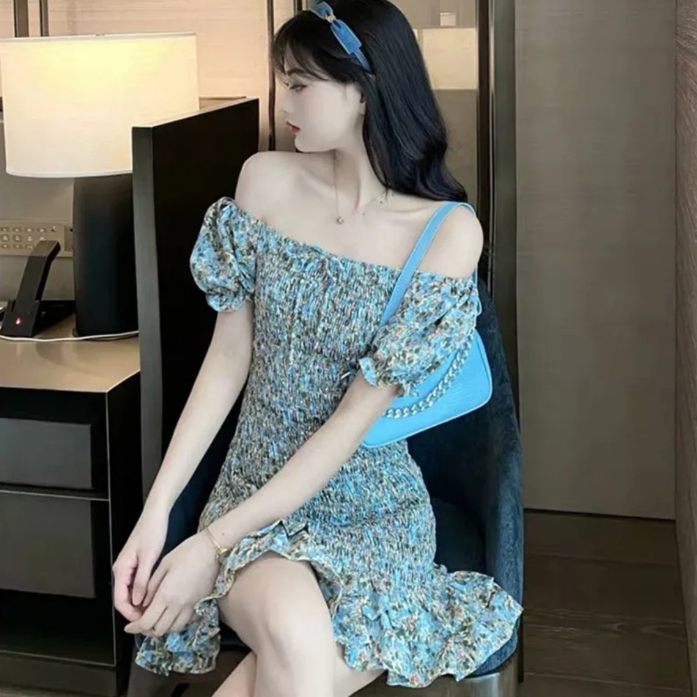 Light blue dress Black and White stretchy dress